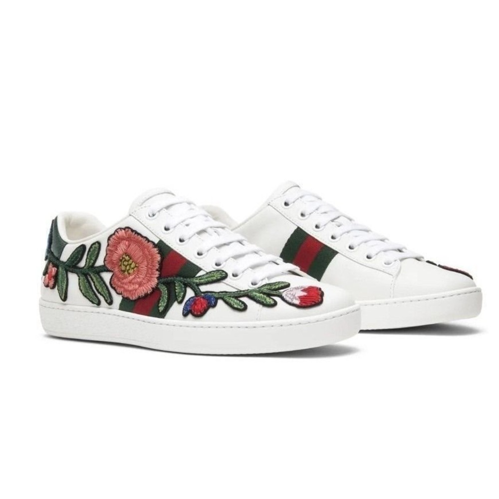 Gucci Ace Floral Embroidered Leather Sneakers – Women's EU 37 / US 7